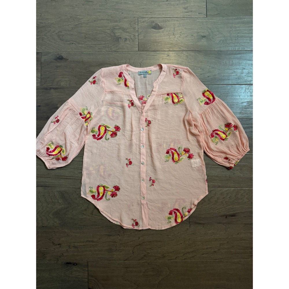 Figueroa & Flower Pink Embroidered Gauze Button Up Blouse VAL114EQ Womens L